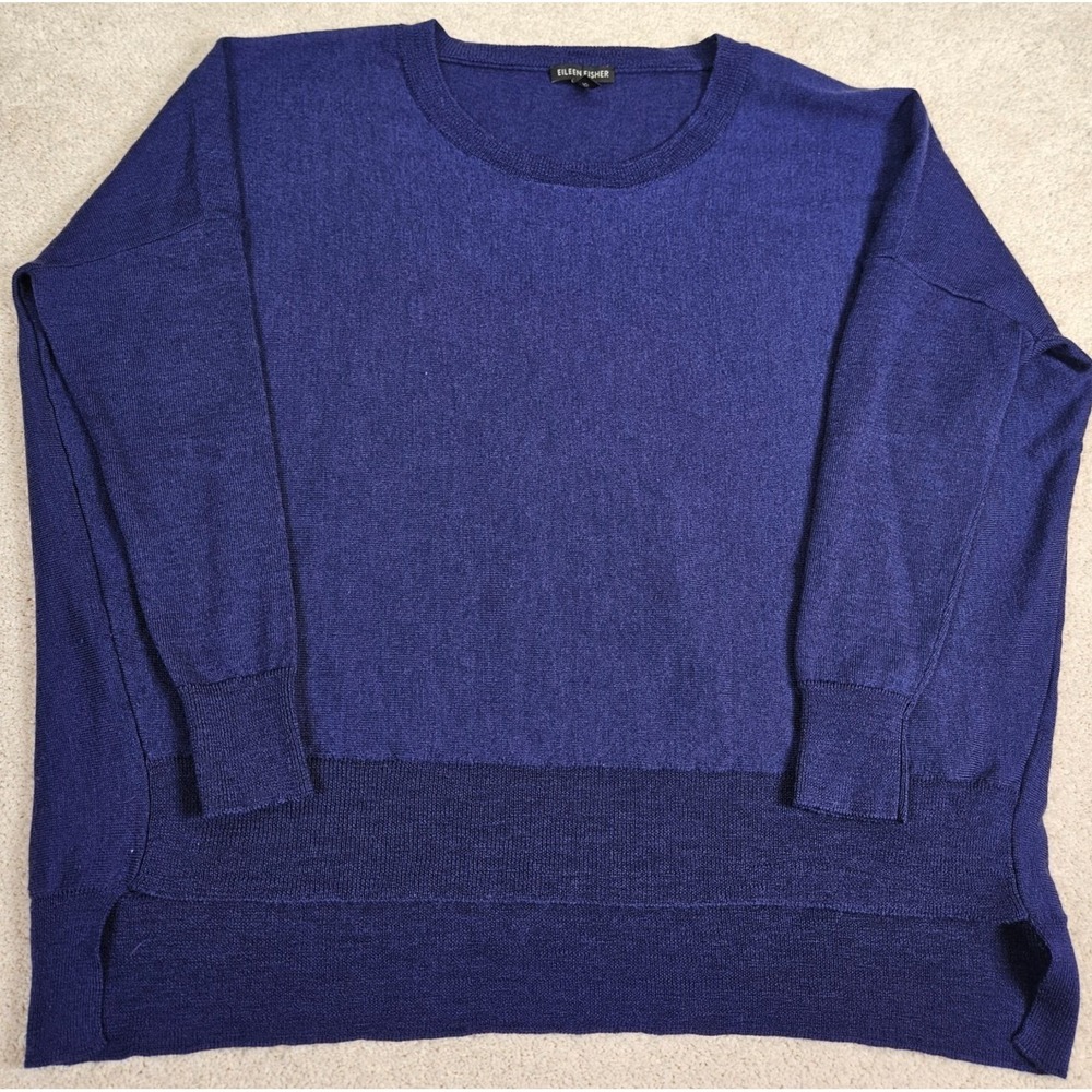 Eileen Fisher Sweater Womens‎ S Blue 100% Merino Wool Dropped Shoulder Capsule